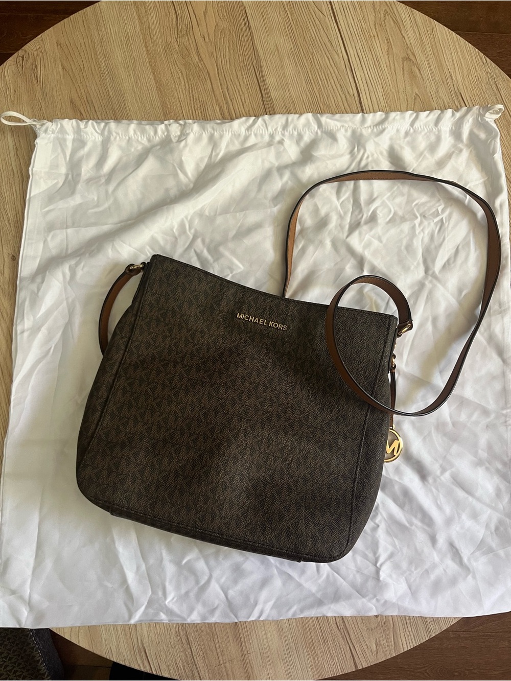 Michael Kors Brown Logo Crossbody with Gold Accent